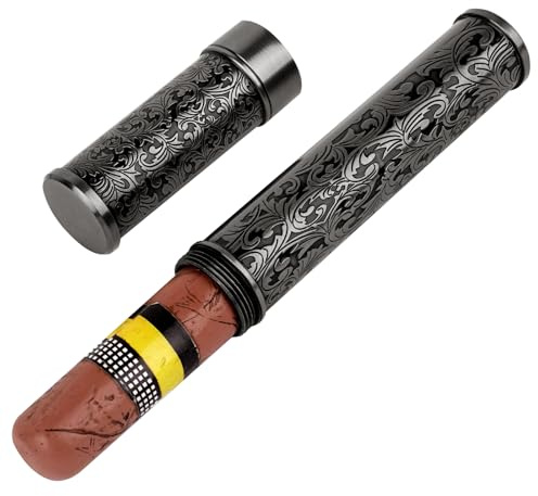 Linkidea Étui à cigares en Alliage de Zinc Vintage à Rayures pour Homme, Tube Unique, étui de Voyage Portable Compatible avec cigares de Calibre 50 (Gris)