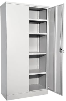 eurokraft Basic | Stahlschrank Nilas | Mit 4 Fachböden, HxBxT 1950 x 915 x 421 mm, lichtgrau