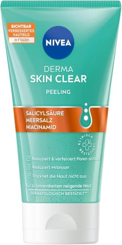 NIVEA Derma Skin Clear Peeling, porenverfeinerndes Peeling für Gesicht und Körper, Gesichtsreinigung mit Salicylsäure & Niacinamid für ein sichtbar verbessertes Hautbild (150 ml) (Packung mit 3)