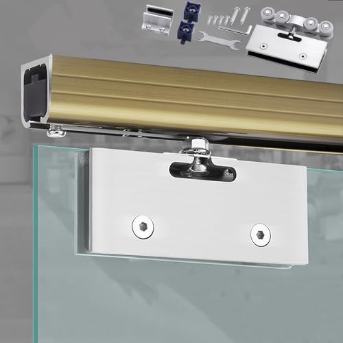 EXCLURA Schiebetür Schiene Rahmenloses Glasschiebetür-Set, Deckenmontage-Schiebetürsystem, Glasschiebetür für Badezimmer, Balkon, Studio oder Home-Office(Champagne,170cm (5.6ft))