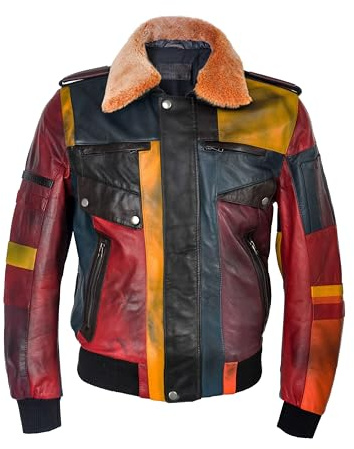 Zerimar Läderjacka för män, unik stil, flerfärgat mönster, lyxigt och hållbart material, Material: Polyester, L