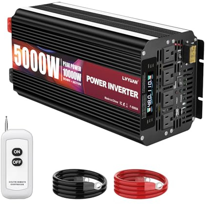 LVYUAN 5000 Watt Power Inverter 48V to 110V 120V for Vehicle, Solar Inverter System, Heavy Duty, RV, Truck, Off Grid,Camping with 4 AC Outlets, LCD Display, Wireless Remote Control, Car Power Inverter