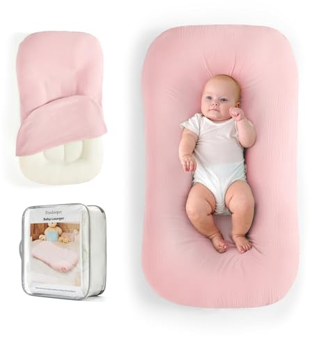 Freelooper Baby Lounger, Suitable for Newborns 0-24 Months, Infant Lounger for Home and Travel, Soft Cotton and Breathable, Nest Lounger, Newborn Babies Essentials Gifts(Lovely Pink)