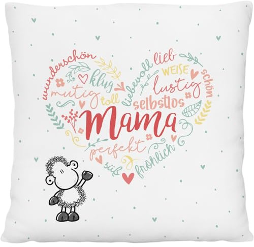 Sheepworld Plüschkissen Mama Herz | kleines Zierkissen, 25 cm x 25 cm, 100% Polyester | Geschenk für Muttertag, Dekoartikel | 74614