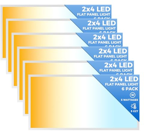 Franjulia 6 Pack 2x4 LED Flat Panel Light, Dimmable Office Kitchen Recessed Drop Ceiling Light Fixture, 9100LM,Switchable 5 CCT 3000K/4000K/5000K/5700K/6500K & 5 Wattages 30W/40W/50W/60W/70W