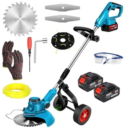 Tagliaerba Elettrico A Batteria Da 21 V, Tagliabordi Elettrico Senza Spazzole, Con Ruota, Lunghezza, Angolo, Strumento Di Potatura Telescopico Regolabile Potatura Efficiente(With 2 Battery Set)