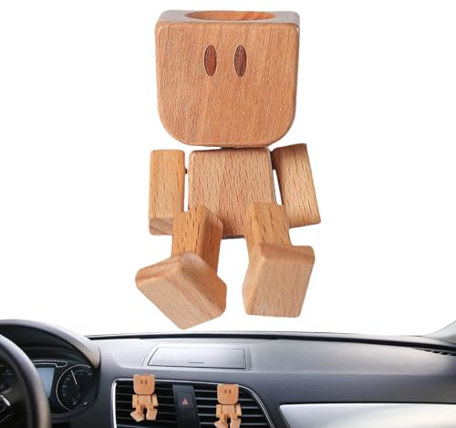 Dottduya Figura De Madera con Movimiento para Coche, Muñeco De Madera Artesanal Oscilante para Salpicadero, Accesorios para Vehículo Sedán Camioneta Autocaravana