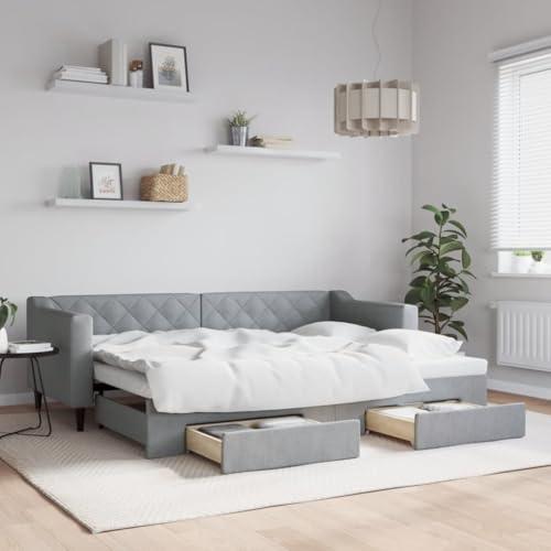 Refined Tagesbett Sofabett Gästebett Schlafsofa für Schlafzimmer Wohnzimmer Sofa Ausziehbett Ausziehbar mit Schubladen Hellgrau 80x200 cm Stoff