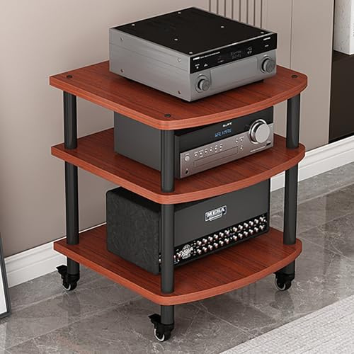 LIGUIEN Mueble Equipo Hifi, HiFi Estante de Audio, Gabinete AV Moderno, Gabinete de Almacenamiento de Medios Estéreo for Entretenimiento, Unidad Multimed-Einfach zu Montieren 60x54x73cm(Teak)