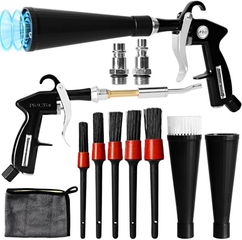 Pistolet de nettoyage de voiture,pistolet de nettoyage à air comprimé, pistolet à air sec,complet avec buse, serviette,brosse et adaptateur de raccordement,pour jantes,sièges,moteurs et autres zones