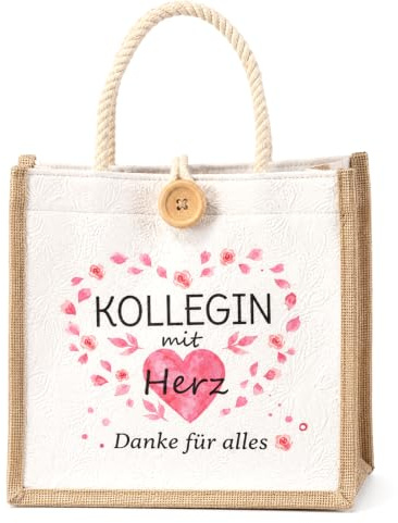Orsefeliy Abschied Kollegin Geschenk, Jutebeutel Bedruckt mit Herz, Kleine Tragetasche mit Knopfverschluss, Praktische Einkaufstasche für Damen, Dankeschön Tasche für Jobwechsel und Ruhestand