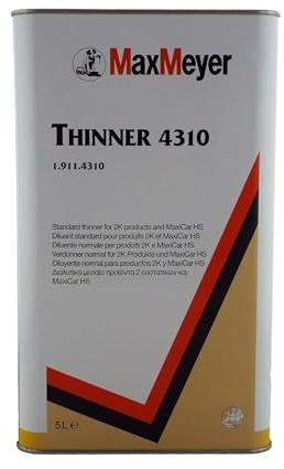 MAXMEYER 2K Universal Thinners 5ltr 4310 Paint/Basecoat/Lacquers Thinner Cans Used for spraying 2 pack paint and lacquers, metallic basecoat and other similar applications