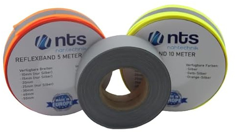 nts Nähtechnik 5 Meter Reflexband, Reflektorband, in 7 Breiten, Farbauswahl (Silber, 15mm)