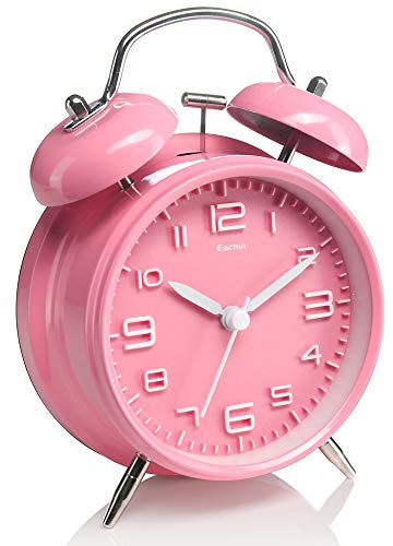 Eachui Doppelglockenwecker,Nachtlicht,Lauter Alarm,Retro,Batteriebetrieben | Wecker Analog mit großes Zifferblatt von 4 Zoll, kein Ticken, geräuschlos(Rosa)