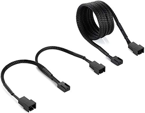 POPPSTAR Lüfter Kabel Set 3-Pin (15cm Y-Kabel (Buchse auf 3-Pin/2-Pin Stecker) + 90cm Verlängerungskabel) für Anschluss von Prozessor-/Gehäuselüfter an Mainboard