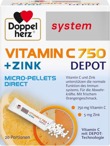 Doppelherz system VITAMIN C 750 DEPOT MICRO PELLETS DIRECT | Vitamin C und Zink unterstützen die normale Funktion des Immunsystems - 20 Portionsbeutel