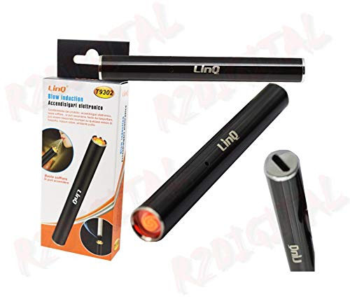 r2digital ACCENDINO SLIM ELETTRICO A SOFFIO USB RICARICABILE ACCENDISIGARI ELETTRONICO NERO BIANCO ANTIVENTO