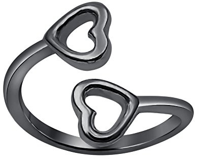 Marlogendo Damen Zehenring 14 Karat schwarz vergoldet 925 Sterling Silber Doppelherz Modeschmuck