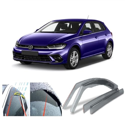 Set mit 4 Windabweisern für VW Volkswagen Polo MK6 5-Türer Schrägheck 2017 2018 2019 2020 2021 Seitentür Fenster Regenschutz Sonnenblende Acrylglas PMMA.