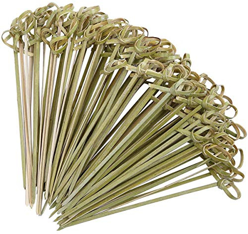 SagaSave 12 cm Bambus Cocktail Zahnstocher 100 Stück Fingerfood Spieße Holzspieße Knoten mit Knoten Cocktail Spieße Enden für Fingerfood, kleine Snacks Partyzubehör