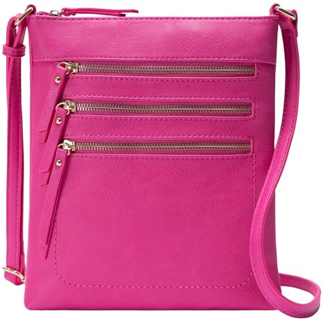 Solene Crossbody Bag Functional Multi Pocket Messenger Purse Top Zip Closure Shoulder Handbag With Adjustable Strap-WU093(Fuchsia)