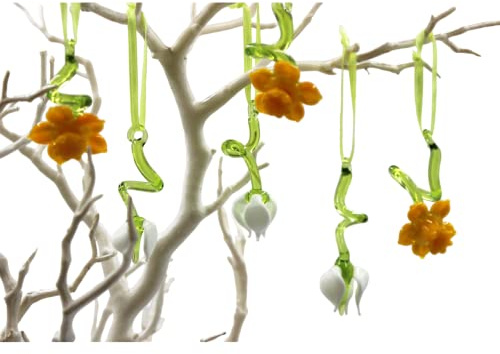 Ostern Glas Frühling Narzissen Schneeglöckchen Dekoration Mundgeblasen Hängedeko 6 TLG. Set