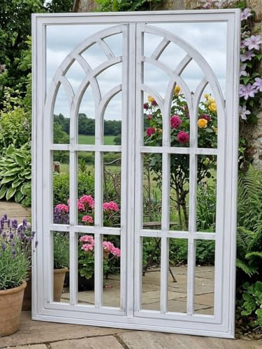 New Ex Large Rustic White Window Style Arch Wall Mirror Garden Vintage 66x96cm