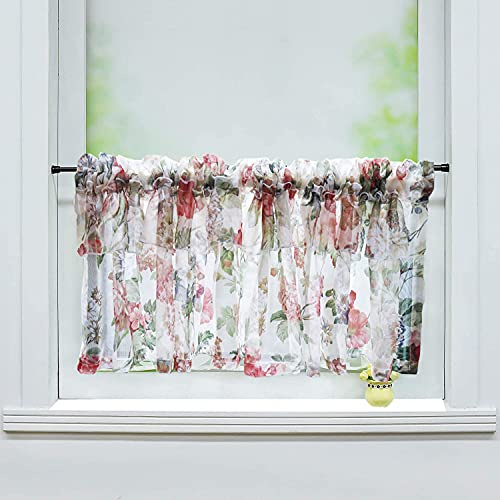 Ricemru Kurzstores Scheibengardinen Landhausstil mit Vintage Blumen Muster 50cm Bistrogardine Halbtransparent Kurz Küche Küchenvorhang Boho Halb Vorhänge Fenster,50x150cm