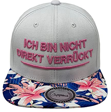 Outfitfabrik Snapback Cap Ich Bin Nicht direkt verrückt in weiß mit Blumen-Muster-Schirm und 3D-Stick in rosa (Statement, Spruch, Blume), One Size