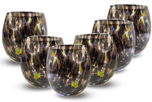 Gocce di Murano 6 verres à vin travaillés selon la tradition des artisans de Murano, verre soufflé et travaillé à la main 200 ml - Verres à vin élégants et précieux