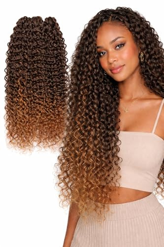 Extension Capelli Sintetici, Ricci per Crochet Braids, Lunghe: 50 cm - Peso: 300 g – Extension Capelli Clip, Ricci Morbidi Effetto Naturale, Uncinetto Incluso, Dark Brown Degradee, RITMO