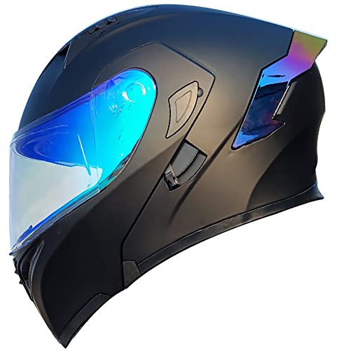Motorradhelm mit DOT/ECE-Zugelassener Helm Motorrad Klapphelm Integrierter Motorradhelm mit Anti-Fog-Doppelvisier Vollgesichts Motorrad Rennhelm für Erwachsene Männer und Frauen