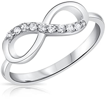 DTPsilver® Bague en Argent Fin 925 - Symbole de l'Infini - Amour, Amitié - Infini avec Oxyde de Zirconium Blanc/Clair