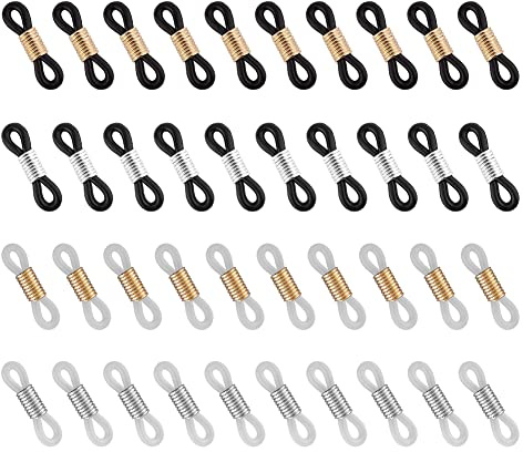 Mikiuly Brillenkettenenden, Brillenösen, Brillen Kettenverbinder Enden für Brillenkette, Verstellbare Brillenkette Silikon, für Brillenhalter Halskette Kettenriemen, 40 Stück(4 Farben)
