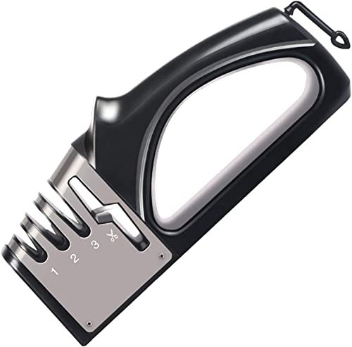 Aiguiseur de lame, aiguiseurs manuels, aiguiseurs de couteaux manuels, aiguiseur de couteaux et ciseaux 4 en 1 à 3 étapes, aiguiseur de couteaux de cuisine rapide avec diamant, tungstène, céramique fo
