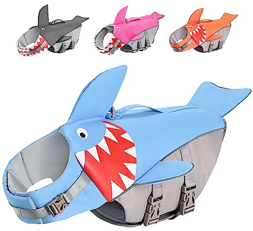 Chaleco salvavidas para perros, tiburón, natación, canotaje, chaleco salvavidas para perros con asa y reflectante para perros pequeños, medianos y grandes