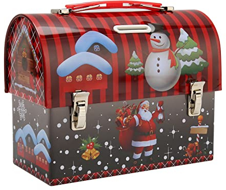 Buachois Cassa del Tesoro in Latta,16 X 14 X 11 cm Piccoli Modelli di Stampa Natalizia Valigia Contenitore per Caramelle con Manico con Fibbia in Ferro