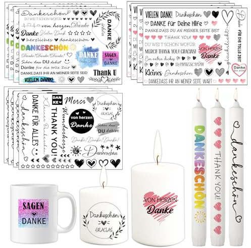 12 PCS Kerzentattoos Kerzen tattoo Wasserschiebefolie Kerzen Kerzensticker Kerzen Tattoos Kerzen Dekorieren Kerzensprüche (Danke)