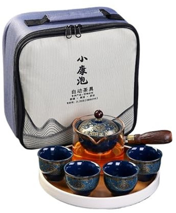 NEDLON Portable Chinese Ceramic Teapot,Semi Automatic Tea Set,360 Rotation Tea Maker with Tea Strainer for Loose Leaf Tea Ect. (Color : B)