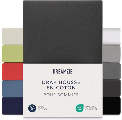 Dreamzie Premium Spannbettlaken 180x200 cm - 200x200 cm - 37cm Seitenhöhe - auch für Boxspringbett & Wasserbett - Bettlaken Boxspringbett 100% Jersey Baumwolle, 150 g/m² - Oeko-TEX - Schwarz