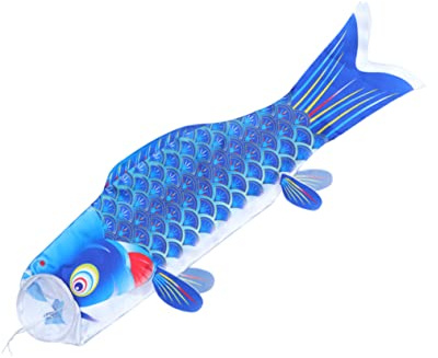 FUNOMOCYA Japanese Carp Streamers Satin Banner Blue Party Decoration for Garden and Bedroom