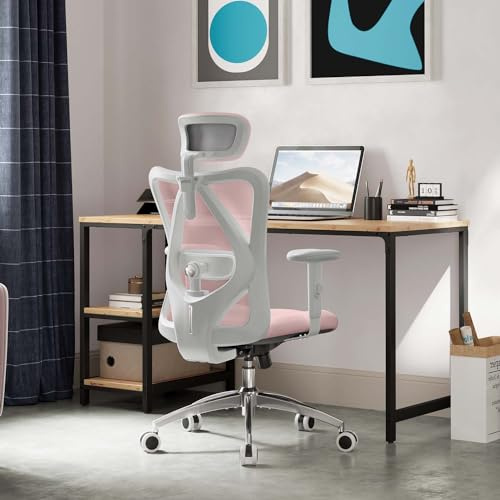 SIHOO M18 Ergonomisk kontorsstol, datorskrivbordsstol med justerbart nackstöd och korsryggstöd, svängbar stol med hög rygg för hemmakontor (morandirosa)