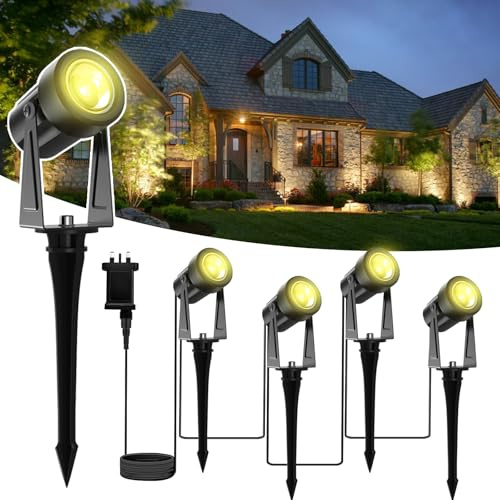 LONIUTO Garden Spotlights Mains Powered 4-in-1,14M Spike Lights 3000K Warm White,14V Low Voltage Landscape Lights,IP65 Waterproof Outdoor Garden Spotlights for Pathway,Lawn,Yard (4 Pack*3W)