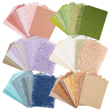 QUR 96 Blatt Strukturiertes Scrapbook-Papier und Netzgewebe, Sortiertes Set, 6er-Pack Gemischtes Spezialpapier für Scrapbooking-Planer