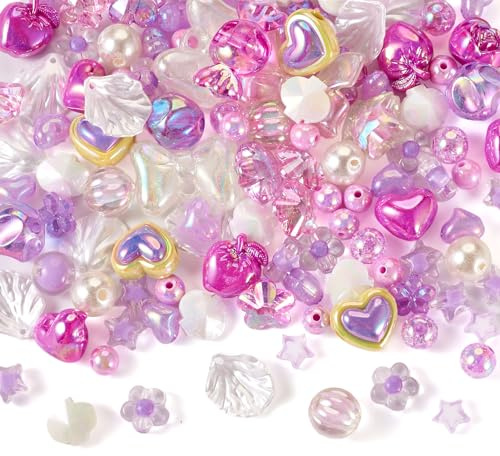 Boutigem 60 st blandade akrylpärlor lila rosett stjärna hjärta godis plast lösa pärlor för armband halsband smyckestillverkning gör-det-själv hantverk