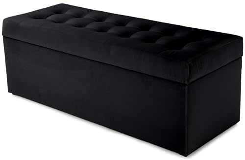 MG Design Polsterhocker 45 x 120 cm Schwarz mit großem Stauraum (ca. 140 L), bis 300 kg belastbar, weich mit dezentem Schimmer, pflegeleicht – Wohnbereich, Schlafraum & Flur