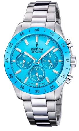 Festina Analoge Herrenuhr und Damen | Quarzwerk Chronograph, Robustes Mineralglas, Wasserdicht 10 ATM F20693/3, Ceramic