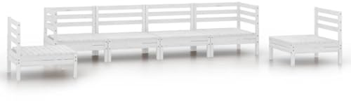 WEMYUFURN 6-TLG. Garten-Lounge-Set Weiß Kiefer Massivholz, Outdoor-Sitzgruppe, Terrassen-Lounge-Set, Garten-Couchgarnitur - Wetterbeständig, Komfortabel - für Terrasse, Garten und Balkon