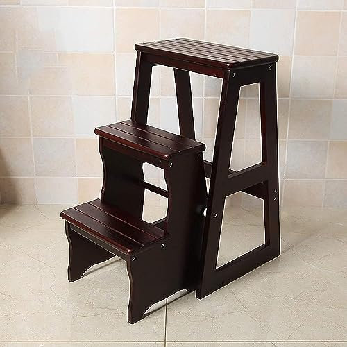 JYHHGDS Wooden Folding Ladder Chair 2 in 1 Pine Wood 3-Step Folding Ladder Stool Household Multifunctional Ladder (Color : C)