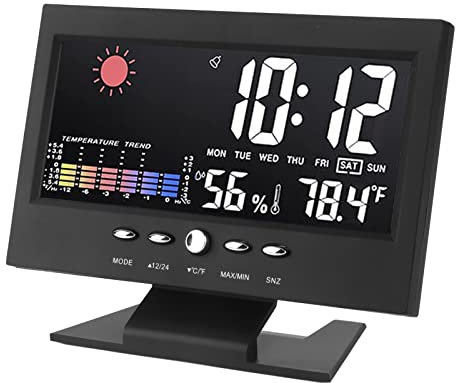Weather Station Indoor Outdoor Thermometer With LED Color Display, Digital Weather Thermometer With Atomic Clock, Forecast Multifunctional Temperature Humidity Alarm Black
